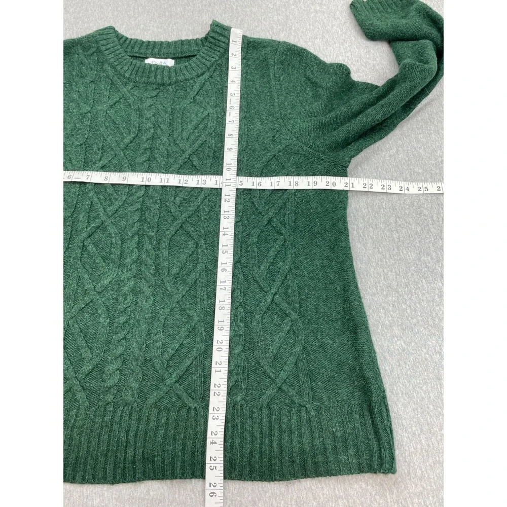 Croft & Borrow Sweater Womens XL Green Cable Knit Crew Neck Long Sleeve